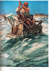バテルはムベンゴの河口に到着し、イラストは「黄金の貿易の国」からジャックが1921年に出版した 作： A.D. McClintock