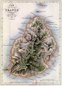 モーリシャスの地図、アンリベルナルディンドサンピエール（ポール1世とバージニー）のイラスト、1836年、ディオンネットによって彫刻されたサンピエール（1737-1814）