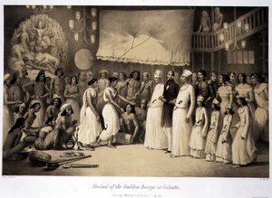 カルカッタでのドゥルガ女神の祭礼、Louis Henri de Rudder（1807-81）が彫刻した「Voyage in India」より。 作： A. (after) Soltykoff