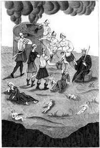 キリスト教の子供たちから神秘的な儀式のために血を流すユダヤ人、1849年 作： A. Bisson