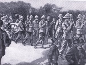 プレトリア後のシモンズタウンでのBoer囚人の軍事的栄誉を伴う葬儀：Harmsworth Bros Limited、1901年に発行されたゲリラ戦争 作： A. C. Ball
