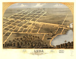 1869年、イリノイ州イロコイ郡ロダの鳥瞰図。LOC 73693361