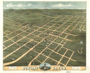 1871年、ケンタッキー州ウォーレン郡ボウリング・グリーン市の鳥瞰図。LOC 73693412