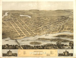 1868年、ウィスコンシン州コロンビア郡ポーテージ市の鳥瞰図。LOC 73694548