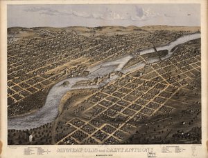 ミネアポリスとセント・アンソニー、ミネソタ州 1867年LOC 73693455 作： A; Chicago Lithographing Co. Ruger