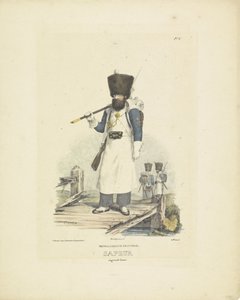 正装したサッパー、1820-1825 オランダ歩兵。 素晴らしい衣装のサプール (オブジェクトのタイトル) オランダ王国の軍服。 ウィレム・ヴァン・バイランド閣下に捧げる (オブジェクトのシリーズタイトル) 作： A. Courtois