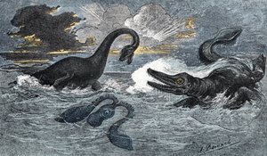 ジュラ紀前期のプレシオサウルスと魚竜