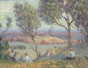 アーリントン ハイツからの眺め、シャウタクア テントとワシントン記念塔… 1922年。 作： A. H. O. Rolle