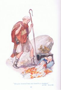 捨てられた哀れな赤ん坊は羊飼いに拾われた（『冬物語』）、『シェイクスピア物語』より Ward Lock & Co Ltd. 作： A. Jackson