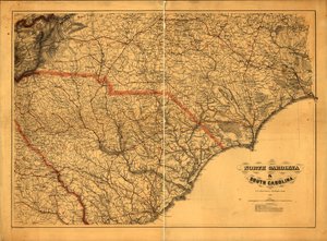 633,600。 LC Civil War Maps (第 2 版)、305a.4 一般的な地図。 地図の作成に使用された機関は、タイトルの下にリストされています。 州名、境界、および鉄道は赤でオーバープリントされています。 公開された参考文献から派生した説明。 を通じても入手可能