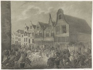 1809年、ホリンヘムのコルテンダイク沿いの型枠の破損 ルイ ナポレオン王に捧げられた 1809 年の洪水の 4 枚のプレート (シリーズ タイトル) 作： A. Lutz