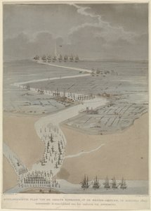 イギリス、オランダ、フランスの艦隊がいる西スヘルデ川の鳥瞰図、1809 年 1809 年 8 月のスヘルデ西部の大遠征の絵のように美しい計画 (オブジェクトのタイトル)