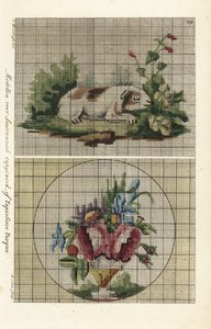 トルコのタペストリーのパターン: 庭のモルモットと花瓶の花の花束 作： A. Lutz