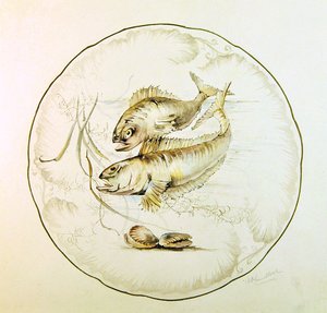 プレートのウェッジウッドデザイン、1880年頃（紙に水彩） 作： A. Proudlove