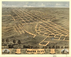 1869年、ミズーリ州メイコン郡メイコン市の鳥瞰図。LOC 73693483