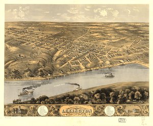 1869年、ミズーリ州ラファイエット郡レキシントン市の鳥瞰図。LOC 73693481