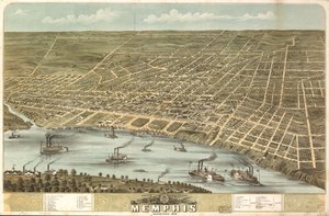 1870年テネシー州メンフィス市の鳥瞰図。LOC 73694530