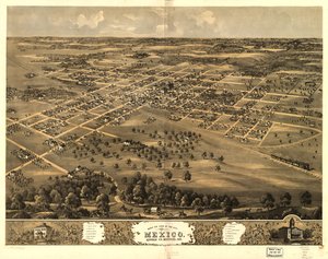 1869年、ミズーリ州オードリアン、メキシコ市の鳥瞰図。LOC 73693484