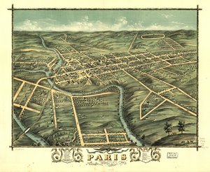 1870年、ケンタッキー州バーボン郡パリス市の鳥瞰図。LOC 73693417