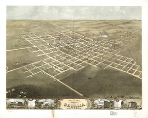 1869年、ミズーリ州ペティス郡セダリア市の鳥瞰図。LOC 73693491