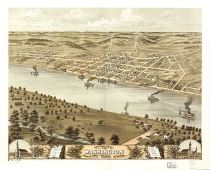 1869年、ミズーリ州フランクリン郡ワシントン市の鳥瞰図。LOC 73693493