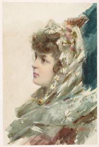 左の横顔の若い女性の胸像 作： A. Salanti