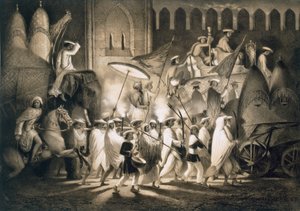デリー: 大モーグル、パブのコルテッジと従者。 1858年。 作： A. Soltykoff