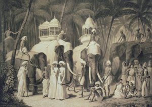 ルイアンリドラダー（1807-81）によって彫刻された「インドの航海」からのトラヴァンドラムのラジャの象 作： A. Soltykoff