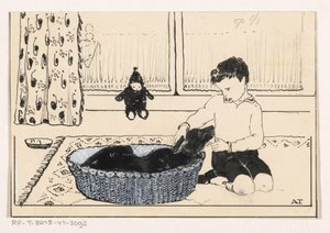 男の子が犬をなでる 作： A. Tinbergen (signed by artist)