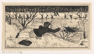 女の子は犬を穴から救おうとする 作： A. Tinbergen (signed by artist)