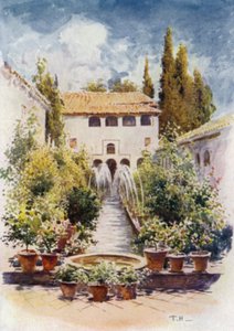 Generalife, Acequia Court（カラーリトグラフ 作： A. Trevor Haddon