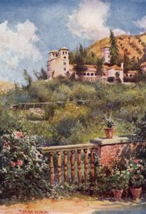 グラナダ、ジェネラリフェの眺め（カラーリトグラフ 作： A. Trevor Haddon