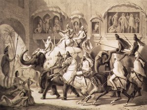 ラホールのストリート、インドの航海から、ルイアンリドラダー（1807〜81年）、1842年（刻印リソ）によって刻まれました。 作： A. after Soltykoff
