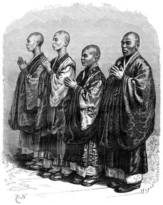 祈りの仏教徒、日本、19世紀。 作： A. de Neuville