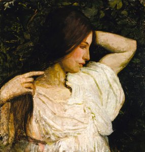 髪を整える少女 作： Abbott Handerson Thayer