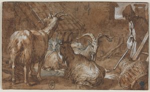 山羊と山羊のいる納屋c。 1610-1615。 作： Abraham Bloemaert