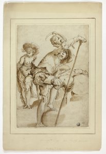 立っている兵士、立っている女性、しゃがんでいるドラマー 作： Abraham Bloemaert