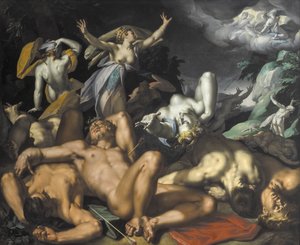 アポロンとダイアナは子供たちを殺してニオベを罰する 作： Abraham Bloemaert