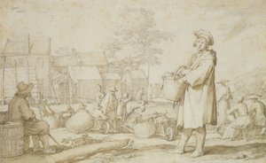 市場シーン（紙にペンとインク） 作： Abraham Bloemaert