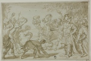 蛇に石を投げるローマ兵 作： Abraham Bloemaert