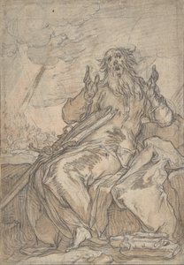 16 世紀後半から 17 世紀半ばの回心を背景に着席した聖パウロ。 作： Abraham Bloemaert