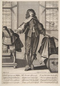 17世紀半ばから後半にかけて、主人の豪華な服を片付けているバレット。 作： Abraham Bosse