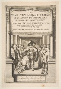 ピエール・ドジエへの口絵ニックネームは、騎士の紋章と紋章を形作る...、1634年。 作： Abraham Bosse