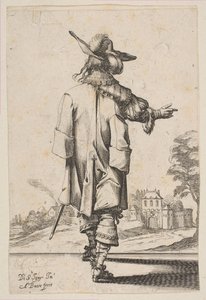 シャトーに向かって後ろを向いた紳士、1629年。 作： Abraham Bosse