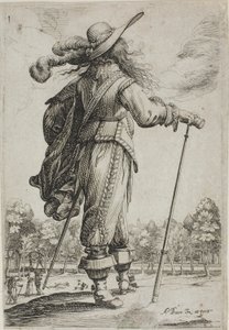 フランス貴族の庭から後ろから見た杖を持った男 作： Abraham Bosse