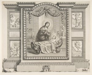 受胎告知のシーンのあるキリスト降誕、羊飼いの礼拝、十字架...、1620-76。 作： Abraham Bosse