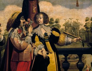 アブラハム・ボッセ（1604-1676）による「嗅覚」（1635年頃）、作者不明の5連作の絵画の後、詳細。フランス 作： Abraham Bosse