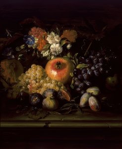 花と果物のある静物 作： Abraham Brueghel