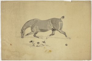 走る馬と犬 作： Abraham Cooper