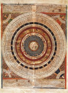 コスモグラフィ：天文学者がアストロラーベを持っているように地球を表現したもの 作： Abraham Cresques